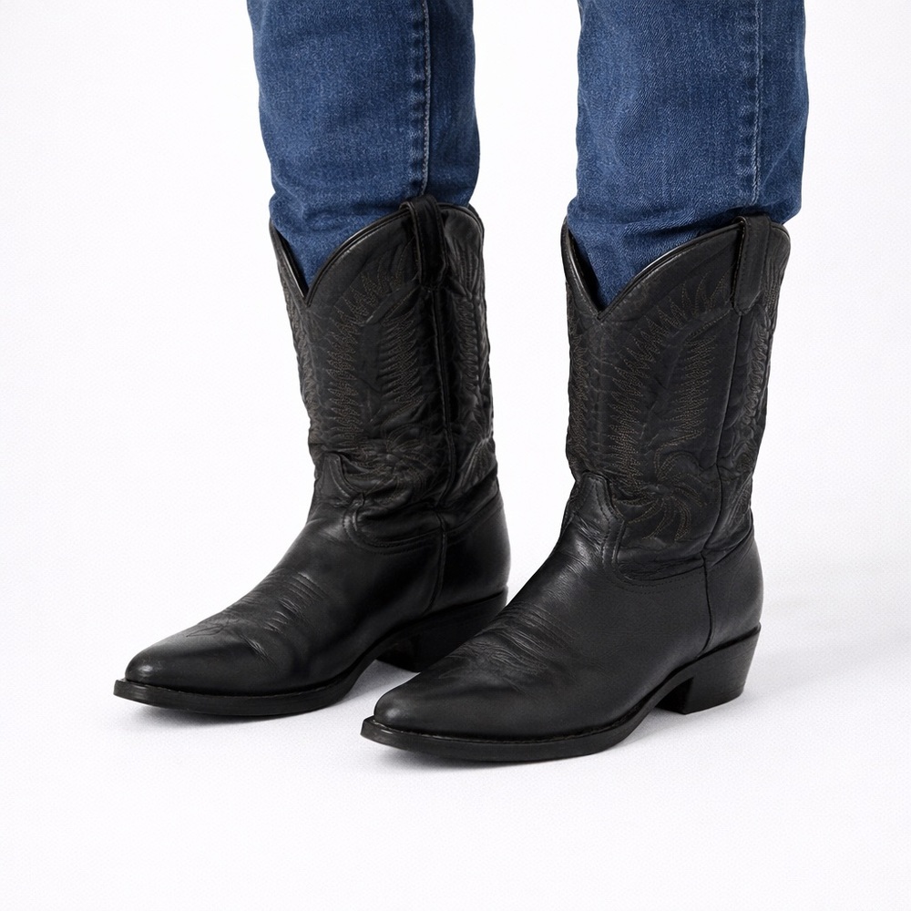 Size 8 Dan Post Men’s Silver Rebel Cowboy Boots Black Western Leather USA 1466